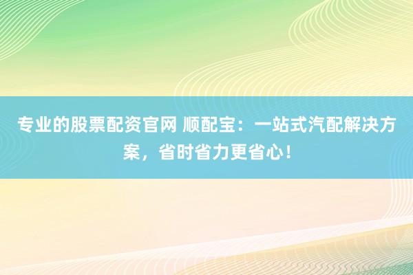 专业的股票配资官网 顺配宝：一站式汽配解决方案，省时省力更省心！