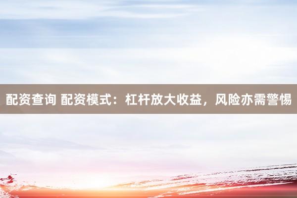 配资查询 配资模式：杠杆放大收益，风险亦需警惕
