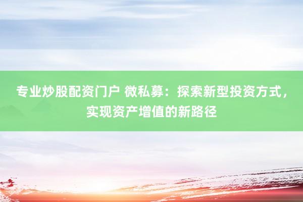 专业炒股配资门户 微私募：探索新型投资方式，实现资产增值的新路径