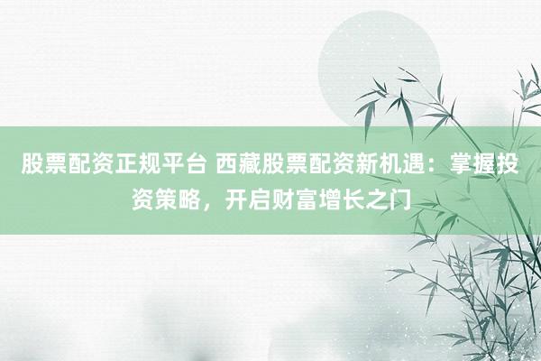 股票配资正规平台 西藏股票配资新机遇：掌握投资策略，开启财富增长之门