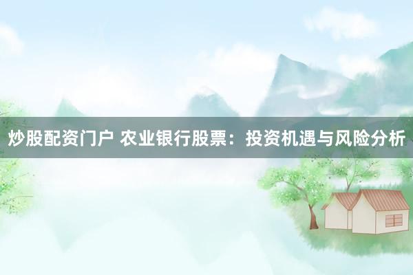 炒股配资门户 农业银行股票：投资机遇与风险分析
