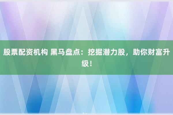 股票配资机构 黑马盘点：挖掘潜力股，助你财富升级！