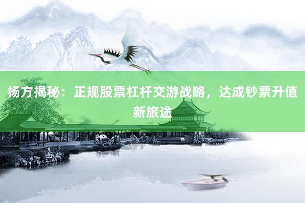 杨方揭秘：正规股票杠杆交游战略，达成钞票升值新旅途