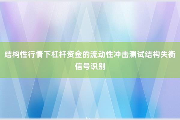 结构性行情下杠杆资金的流动性冲击测试结构失衡信号识别